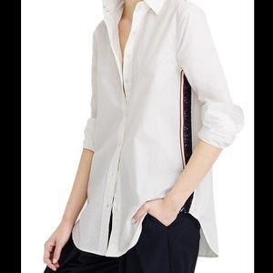 j. crew white button down with blue sequin stripe